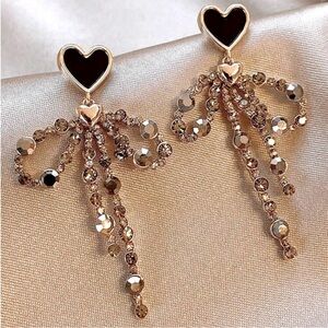 Elegant Heart Drop Earrings with rhinestone bows